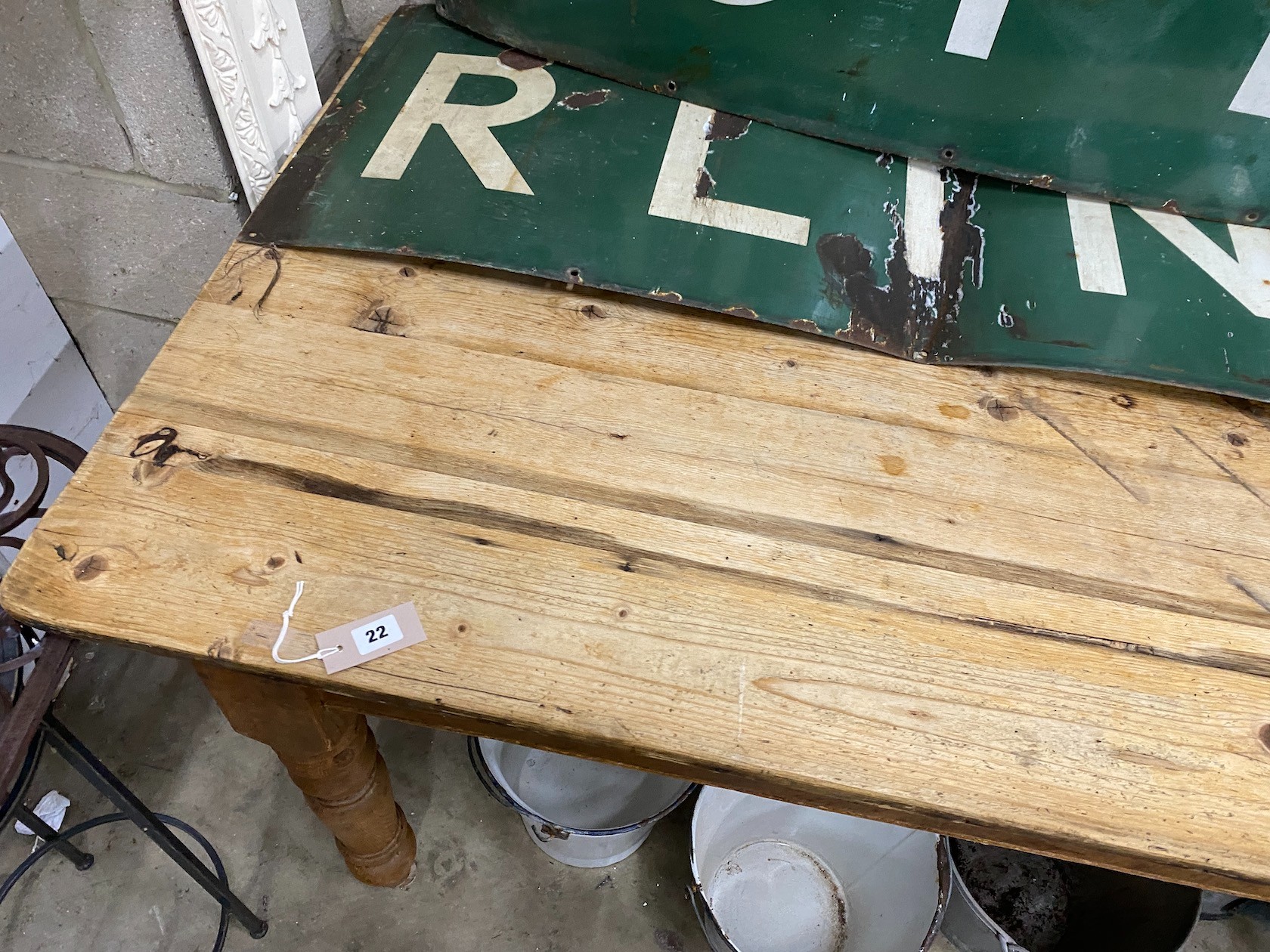 A Victorian and later rectangular pine kitchen table, width 183cm, depth 90cm, height 76cm